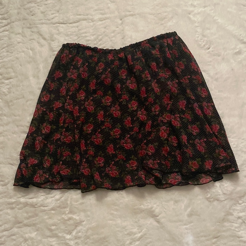 Black Skirt with Flowers and Polka Dots